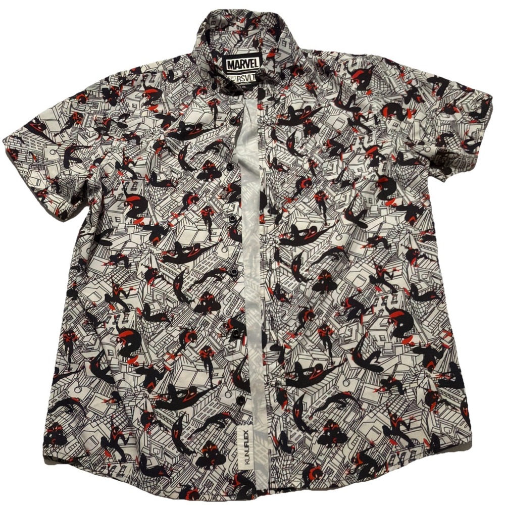 RSVLTS KUNUFLEX Button Up Shirt YXL Marvel Miles Morales Spiderman City Slinger